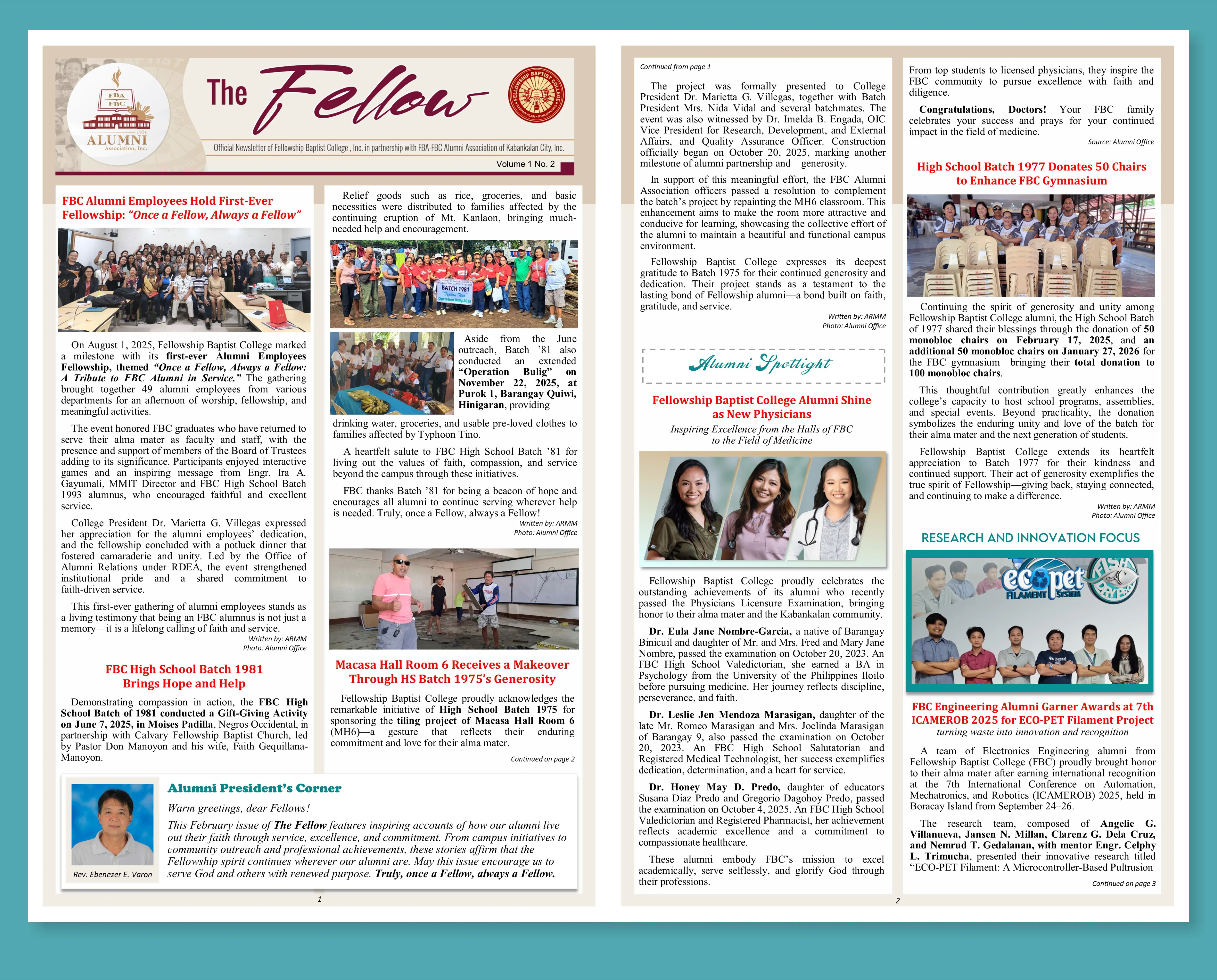 The Fellow – Official Newsletter of Fellowship Baptist College in partnership with the FBA–FBC Alumni Association - Volume 1, No. 2